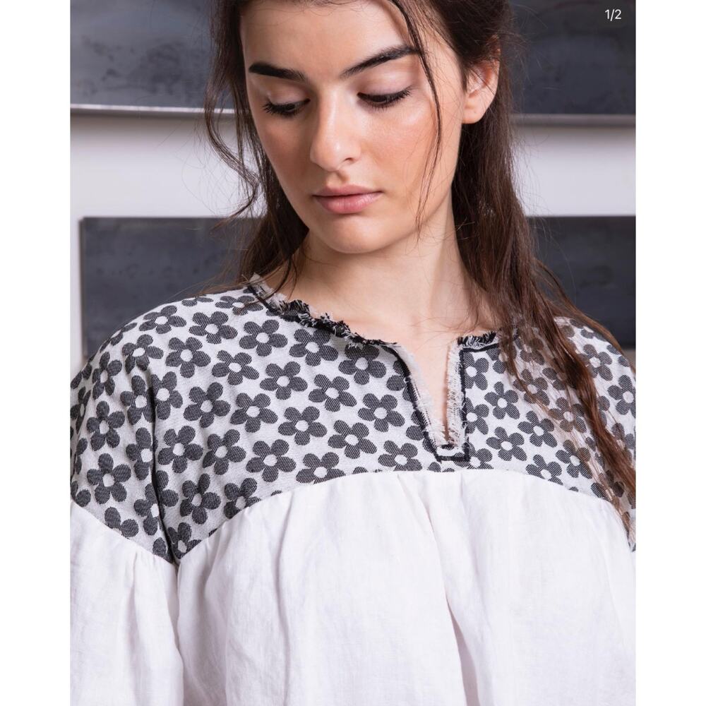 Nina Leuca Handwoven Black White Cotton Linen Mini Dress M NWT - Picture 2 of 6